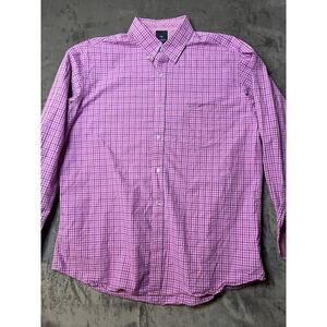 Tailorbyrd Shirt Men Large Pink Blue Plaid 2-ply‎ Lightweight Cotton Button Down
